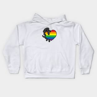 Black Labrador Holding Rainbow Heart Kids Hoodie